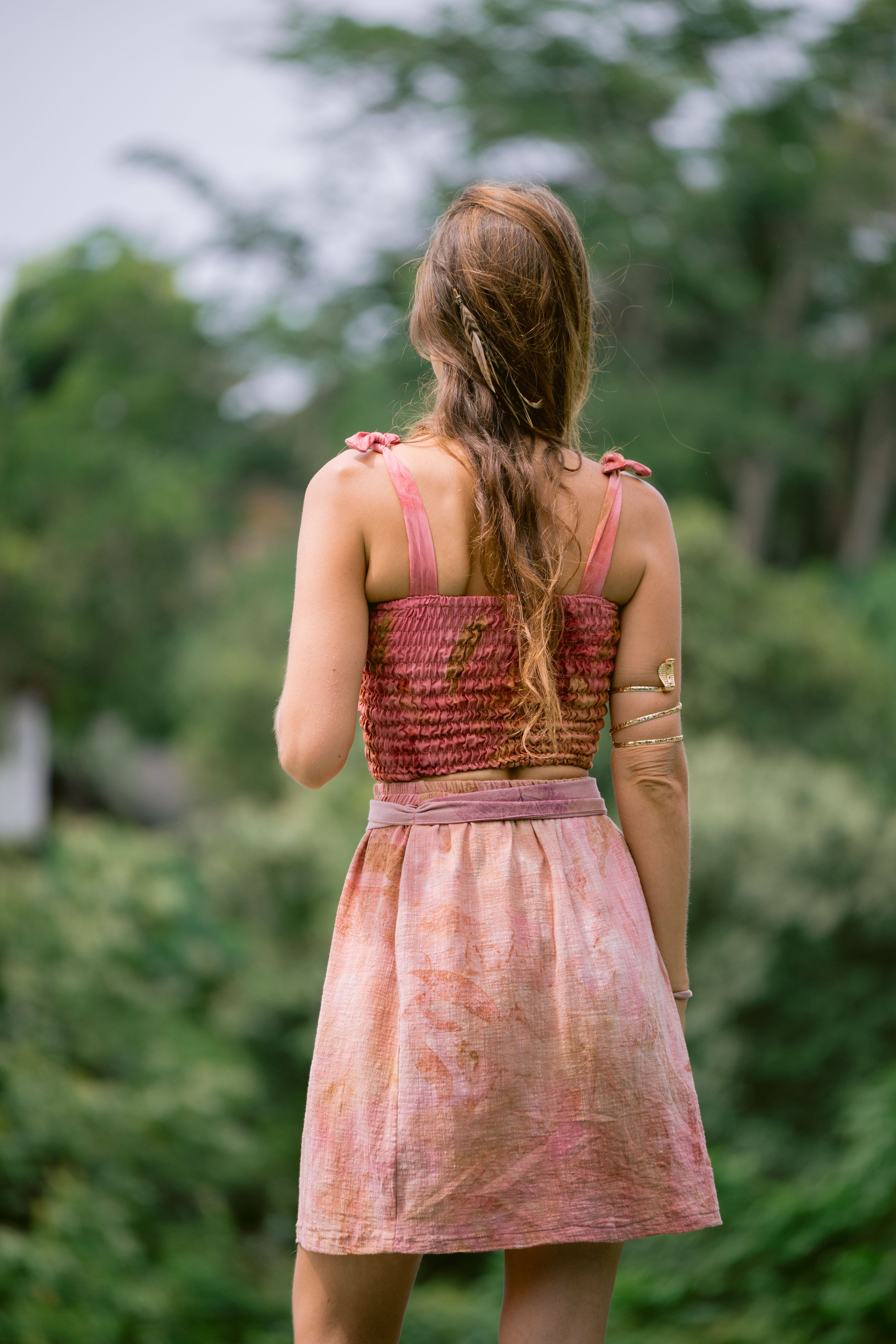 The Sri Pink, White, & Gold Organic Cotton Skirt